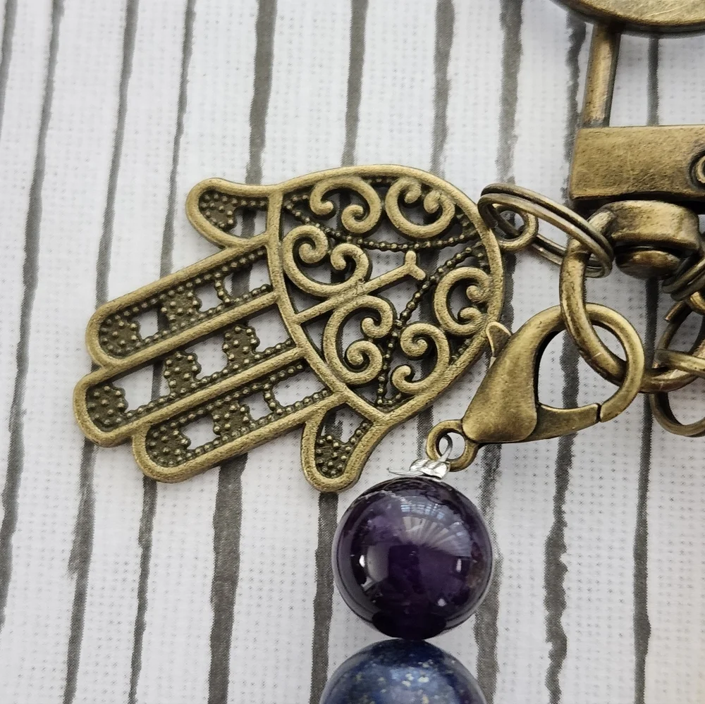 Chakra Stone Purse Charm or Keychain Hamsa Meditation Buddha Positivity